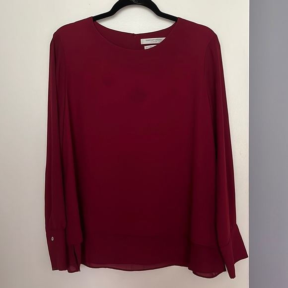 CONTEMPORAINE | Burgundy Layered Blouse Sz L - Picture 2 of 7